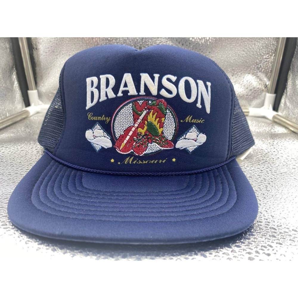 Vintage Branson Missouri Country Music Trucker Hat‎ Mens OSFA Navy Blue Mesh Cap
